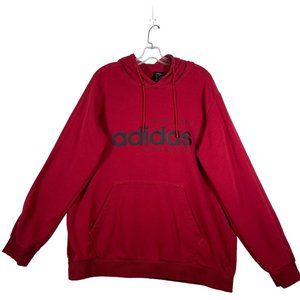 Adidas Mens Pullover Hoodie Sz XL Red‎ Spell Out Logo Pocket Long Sleeve Stretch